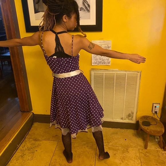 50s-60s Rockabilly Pin-up Swing Purple Polka Dress - Picture 3 of 8